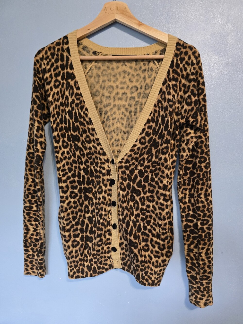Moussy Leopard Print V-Neck Button Cardigan - Tan/Black Size 2 US M *read